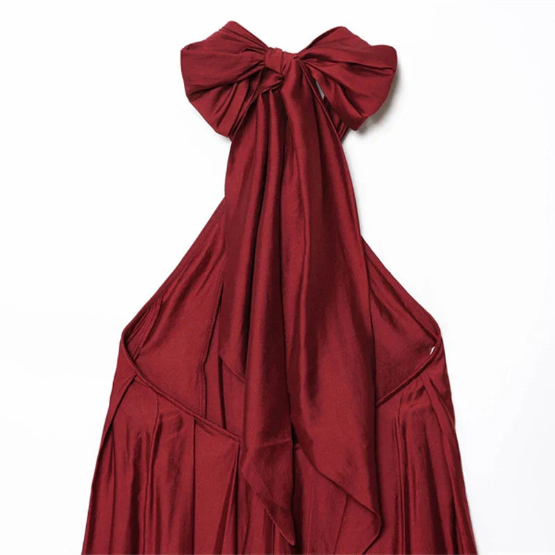Robe maxi femme halter drapee avec ouverture - Elegante et habillee