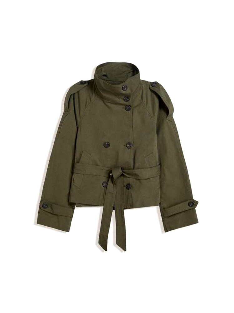 Veste courte femme ceinturee double boutonnage - Chic et structuree