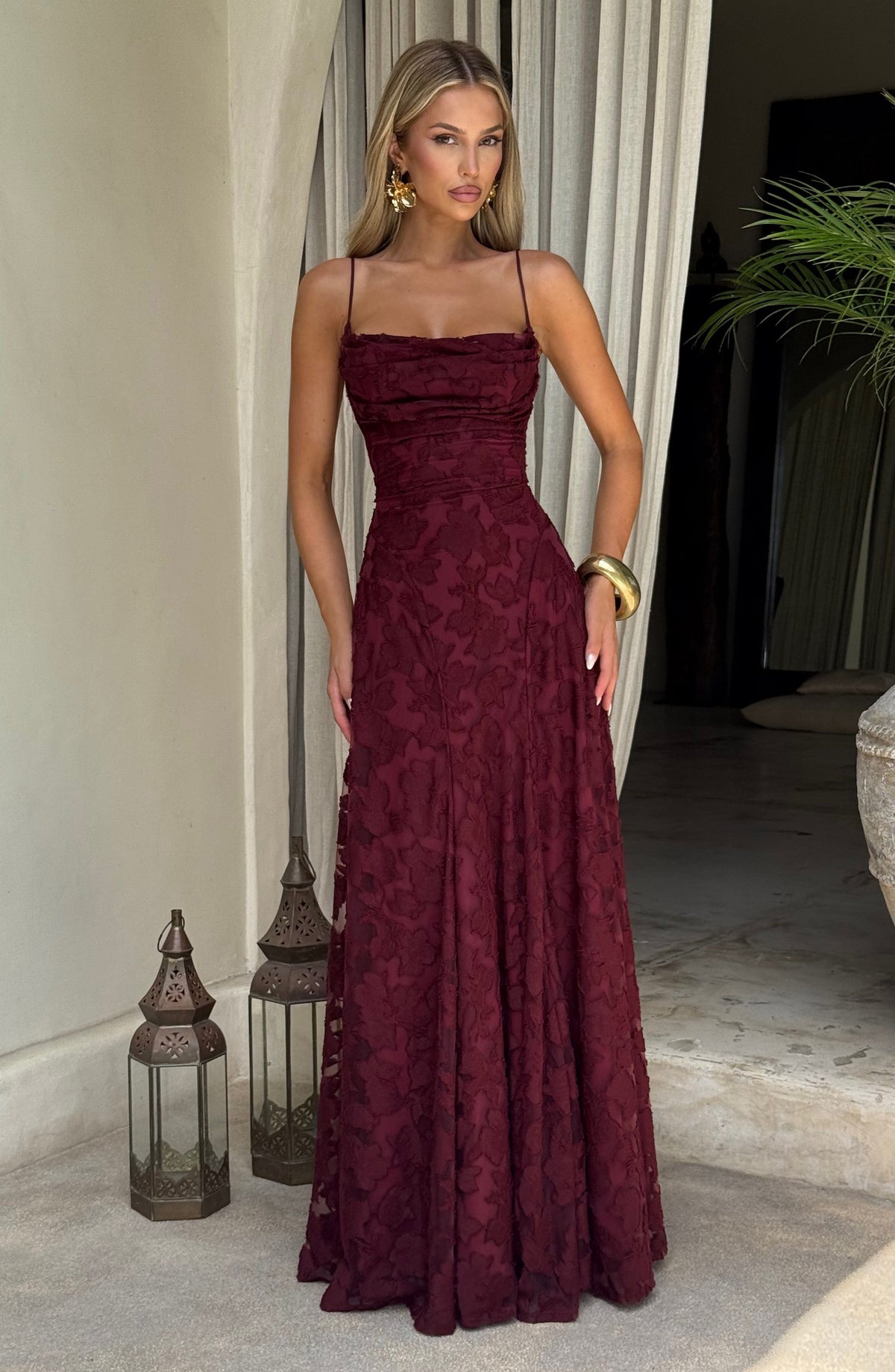 Robe maxi fleurie femme col drape et dos lacet - Fluide et elegante