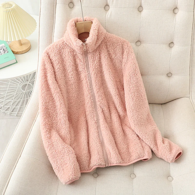 Manteau Teddy Court pour Femme – Veste Zippée Douce à Col Haut