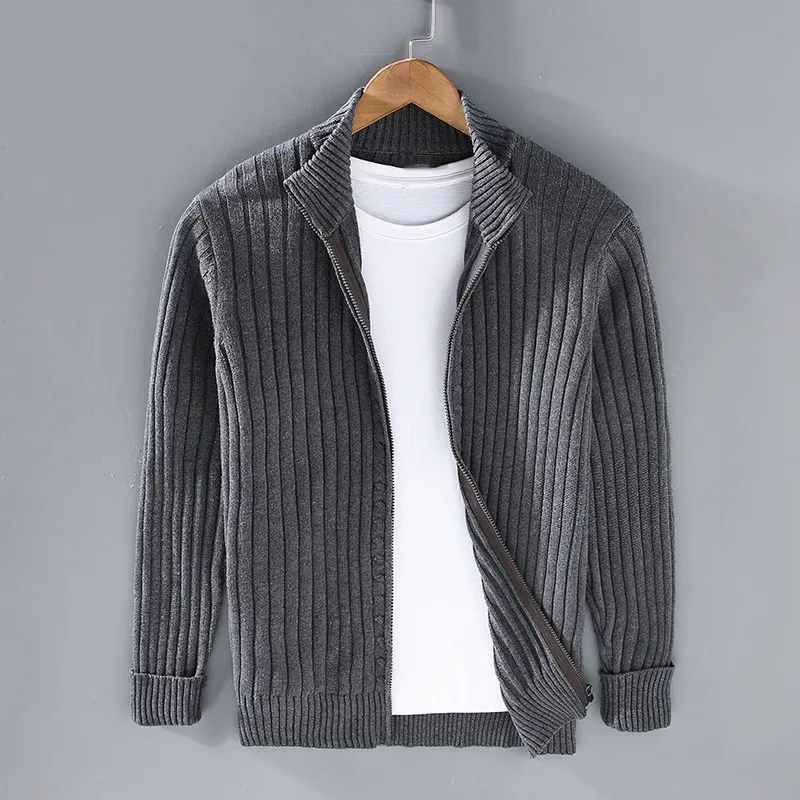 Cardigan Homme à Maille Côtelée Zippé – Pull Classique avec Fermeture Éclair