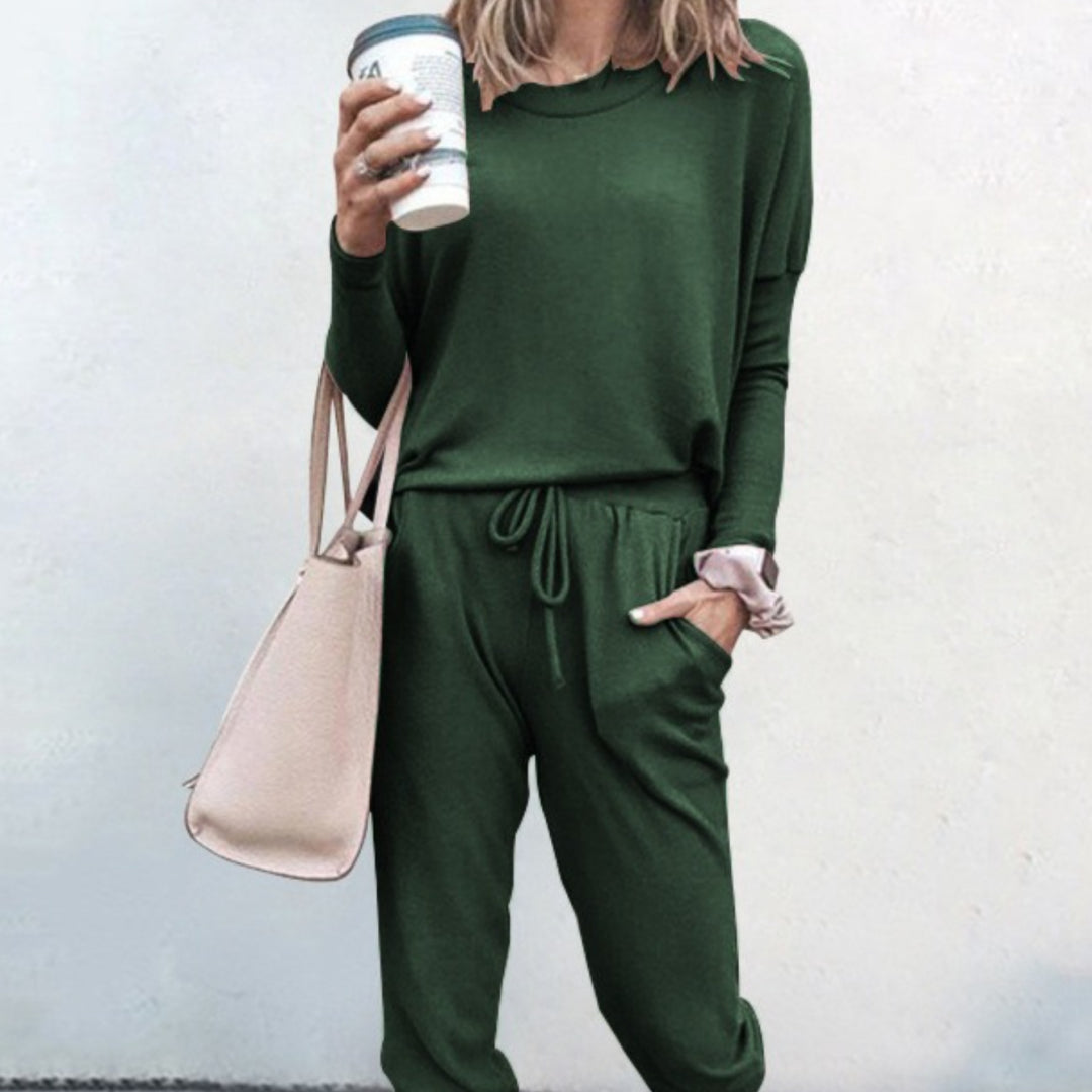 Ensemble Deux Pièces Décontracté Femme à Manches Longues – Haut Pull et Pantalon à Cordon