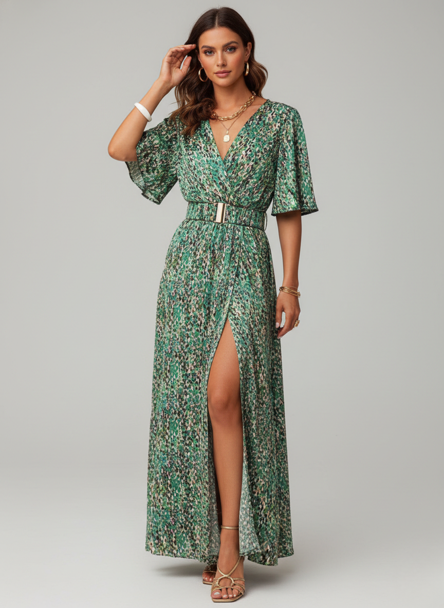 Women's split maxi wrap dress - Flowing and dressy