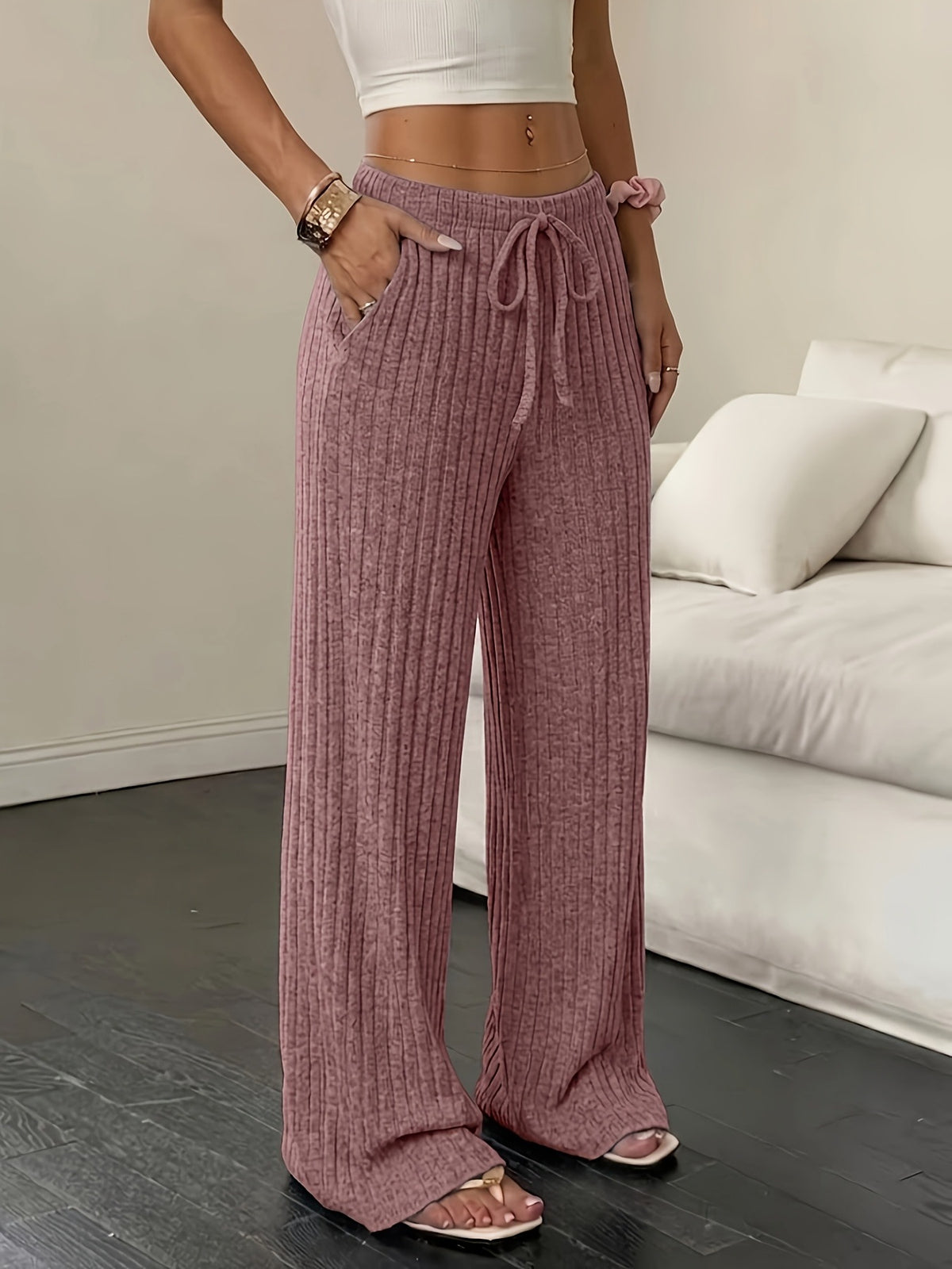 Women's wide-leg ribbed knit pants – Comfortable and modern