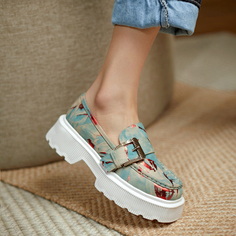 Chaussures à plateforme en cuir ajouré avec boucle – Polyvalentes Légères Respirantes Printemps Automne