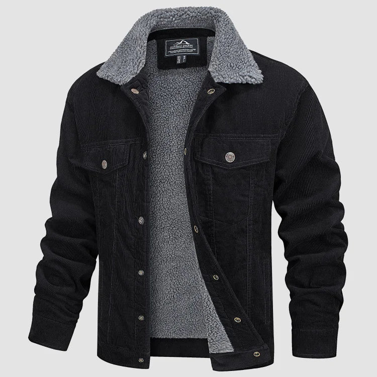 Men's Elegant Corduroy Jacket Lined with Sherpa – Warm Trucker Coat