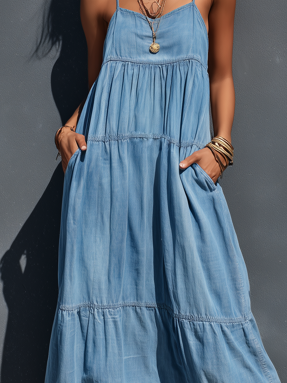 Robe maxi salopette denim femme - Decontractee et tendance