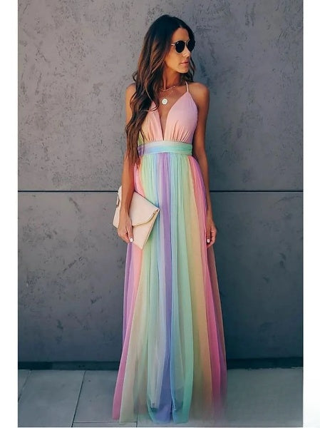 Elegant pleated women's wedding guest long dress – Colorful, flattering