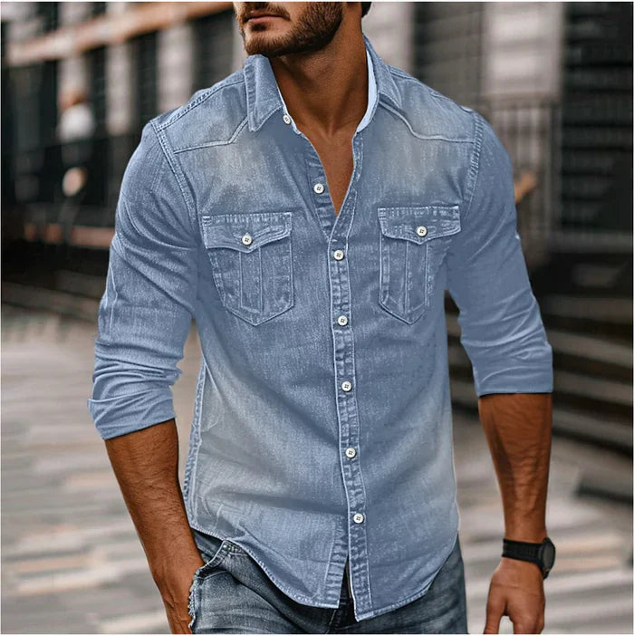 Modern Slim Men's Denim Shirt – Elegant Rugged Style