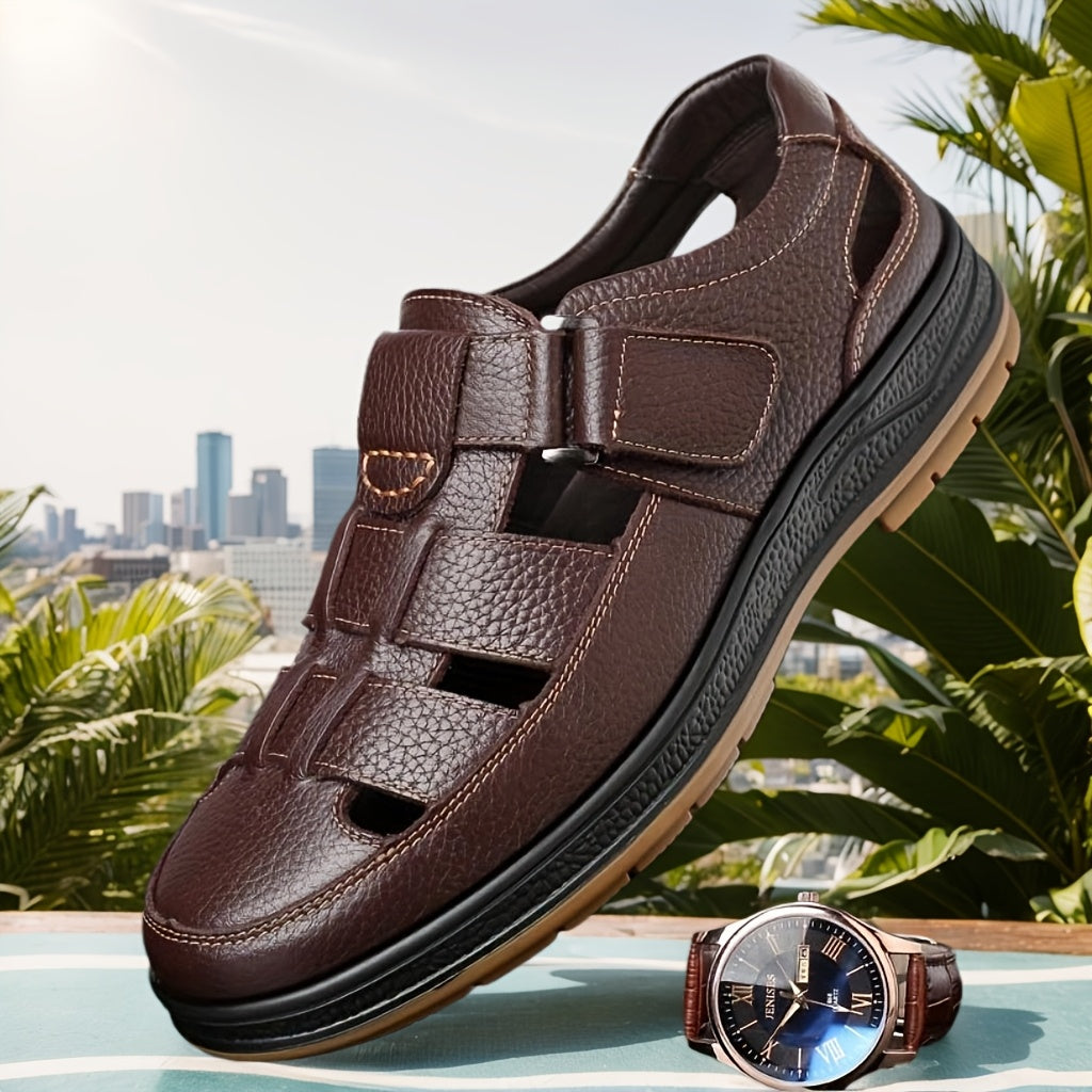 Sandales homme style classique – Cuir véritable et ouverture ventilée