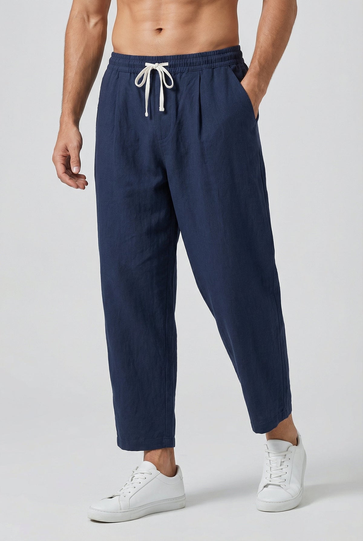 Pantalon Homme Coton-Lin – Coupe Ample Style Estival avec Poches