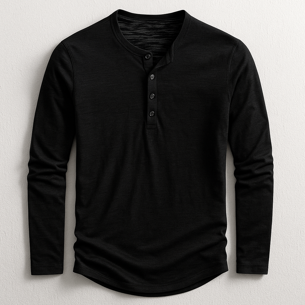 T-shirt Henley Homme en Coton Premium – Manches Longues Style Décontracté