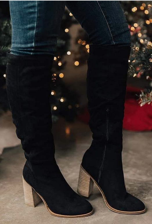 Bottes élégantes à talons hauts en daim jusqu’au genou pour femmes