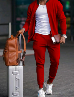 Elegant athletic tracksuit for men – Zip-up jacket with adjustable jogging pants