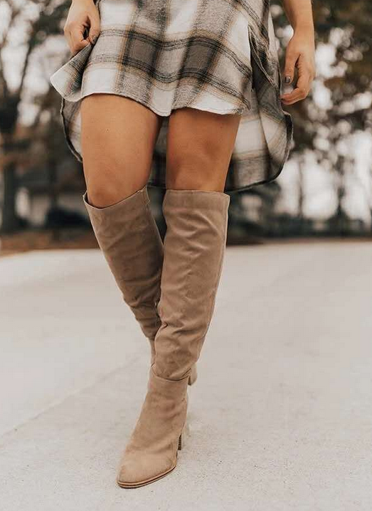 Bottes élégantes à talons hauts en daim jusqu’au genou pour femmes