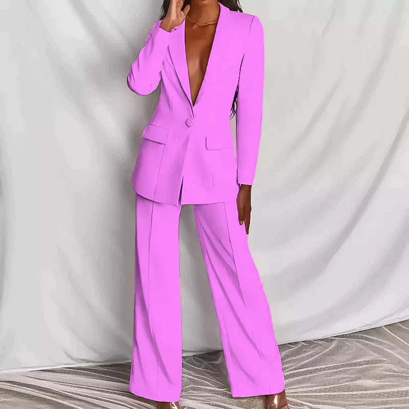 Ensemble tailleur professionnel femme élégant – Blazer et pantalon taille haute pour bureau, affaires et occasions formelles