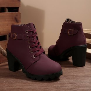 Bottes Courtes Femme Chic à Lacets – Style Confort avec Boucle Métallique