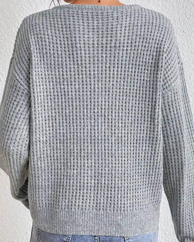 Pull Femme Élégant à Col V en Tissu Gaufré – Manches Longues