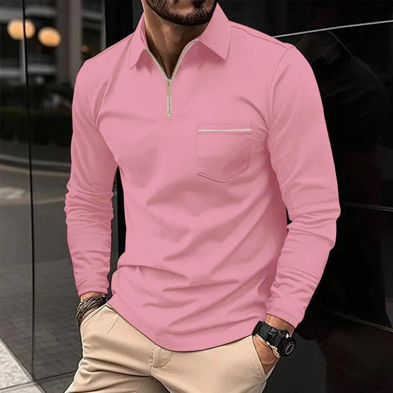 Polo Premium à Manches Longues pour Homme – Chemise Décontractée avec Poche Poitrine