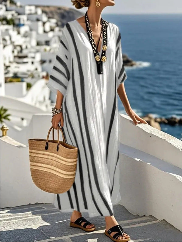 Robe kaftan femme rayee longueur maxi - Fluide et estivale