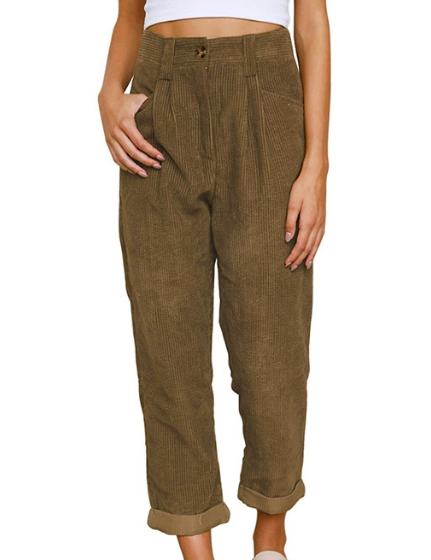 Pantalon en velours côtelé taille haute pour femme