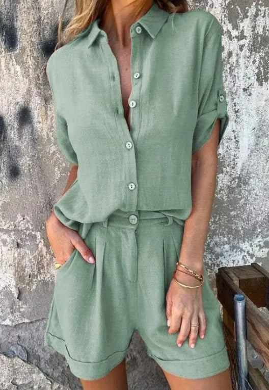 Ensemble Femme Décontracté Chemise et Short – Tenue Légère Été Chic