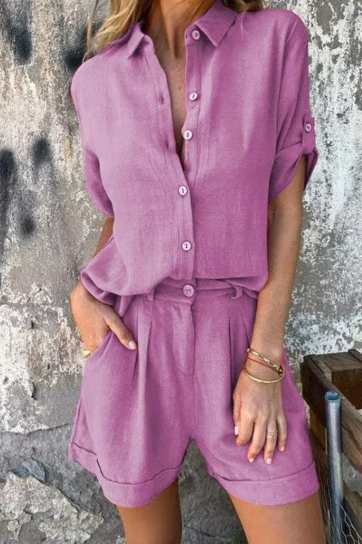 Ensemble Femme Décontracté Chemise et Short – Tenue Légère Été Chic
