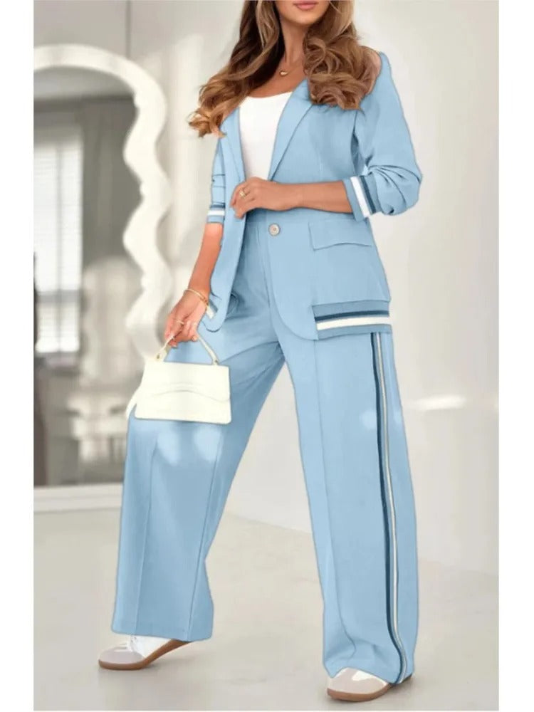 Femme élégante confortable Blazer ajusté pantalon ample - Ensemble 2 pièces