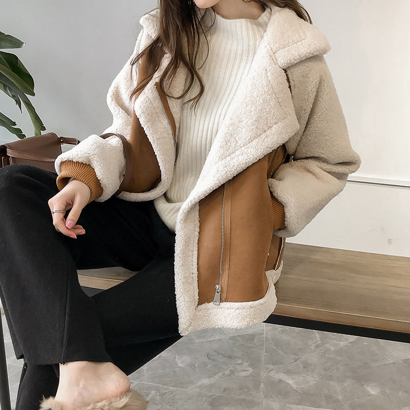 Manteau d’Hiver Chic en Suède pour Femme – Outerwear Court Doux et Confortable
