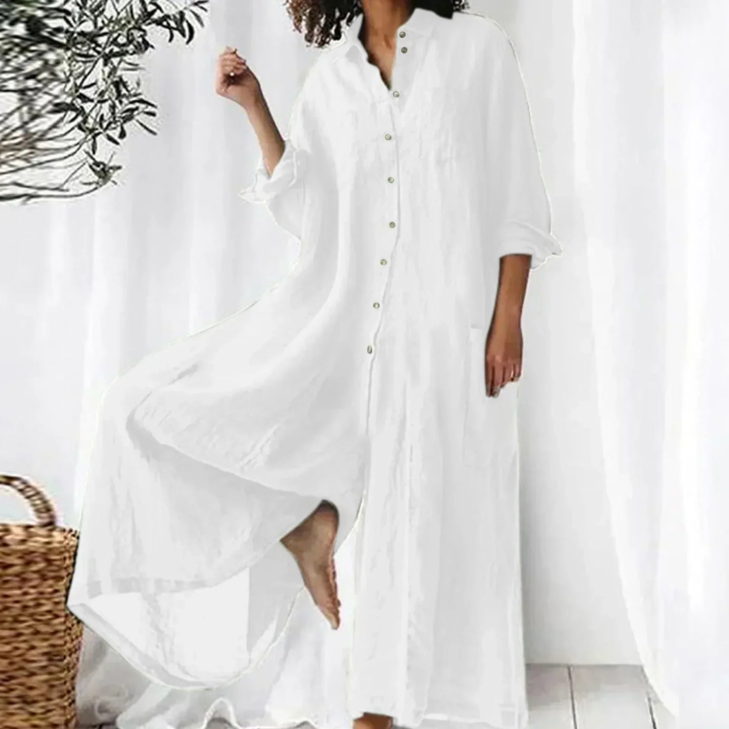 Combinaison ample légère boutonnée jambes larges femmes – confortable
