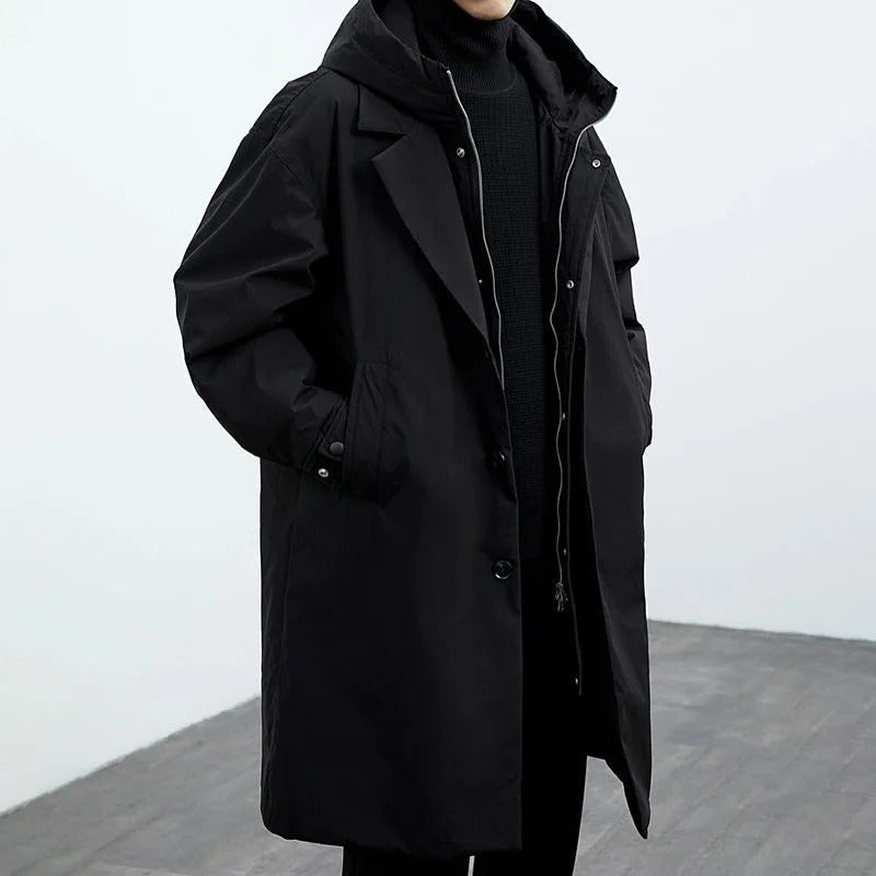 Manteau Trench Long pour Homme avec Capuche – Vêtement Chaud Isolé pour Temps Froid