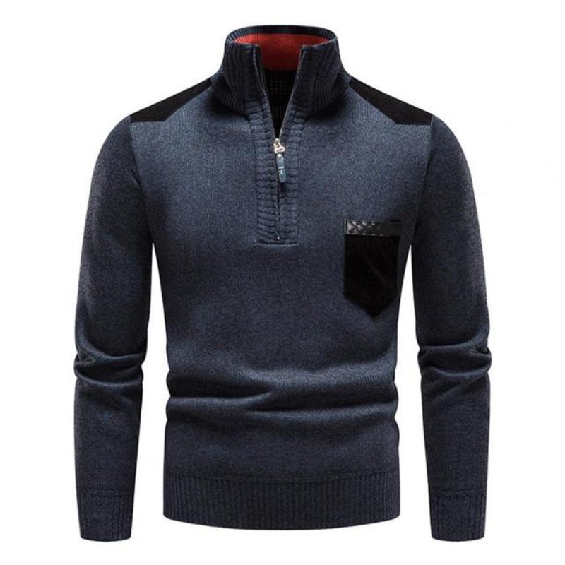 Pull Homme Hiver à Col Montant et Fermeture Quart de Zip – Maille Douce avec Poche
