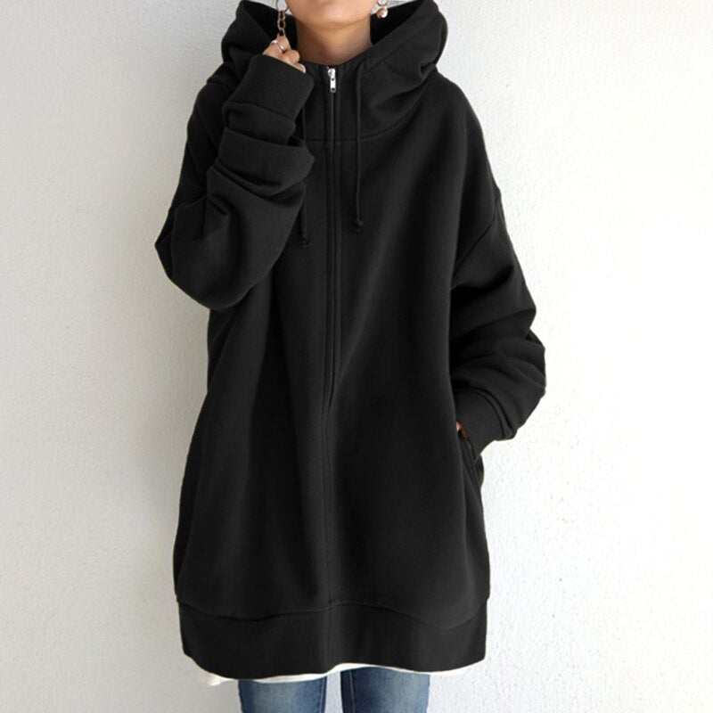 Comfortable winter pullover for women with oversized hood – Warm and stylish hooded pullover