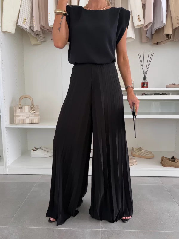 Ensemble 2 pièces plissé large élégant tendance femmes – confortable, léger