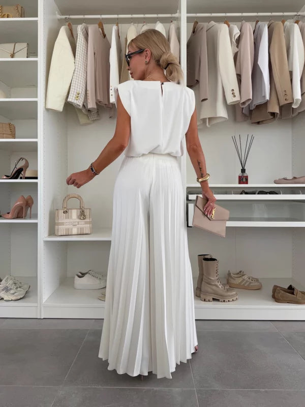 Ensemble 2 pièces plissé large élégant tendance femmes – confortable, léger