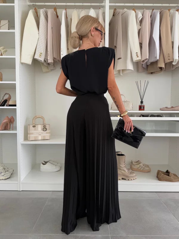 Ensemble 2 pièces plissé large élégant tendance femmes – confortable, léger