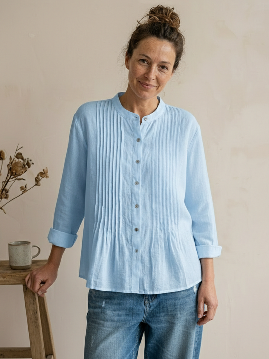 Chemise Femme Plissée Coton Lin – Style Décontracté Respirant Été