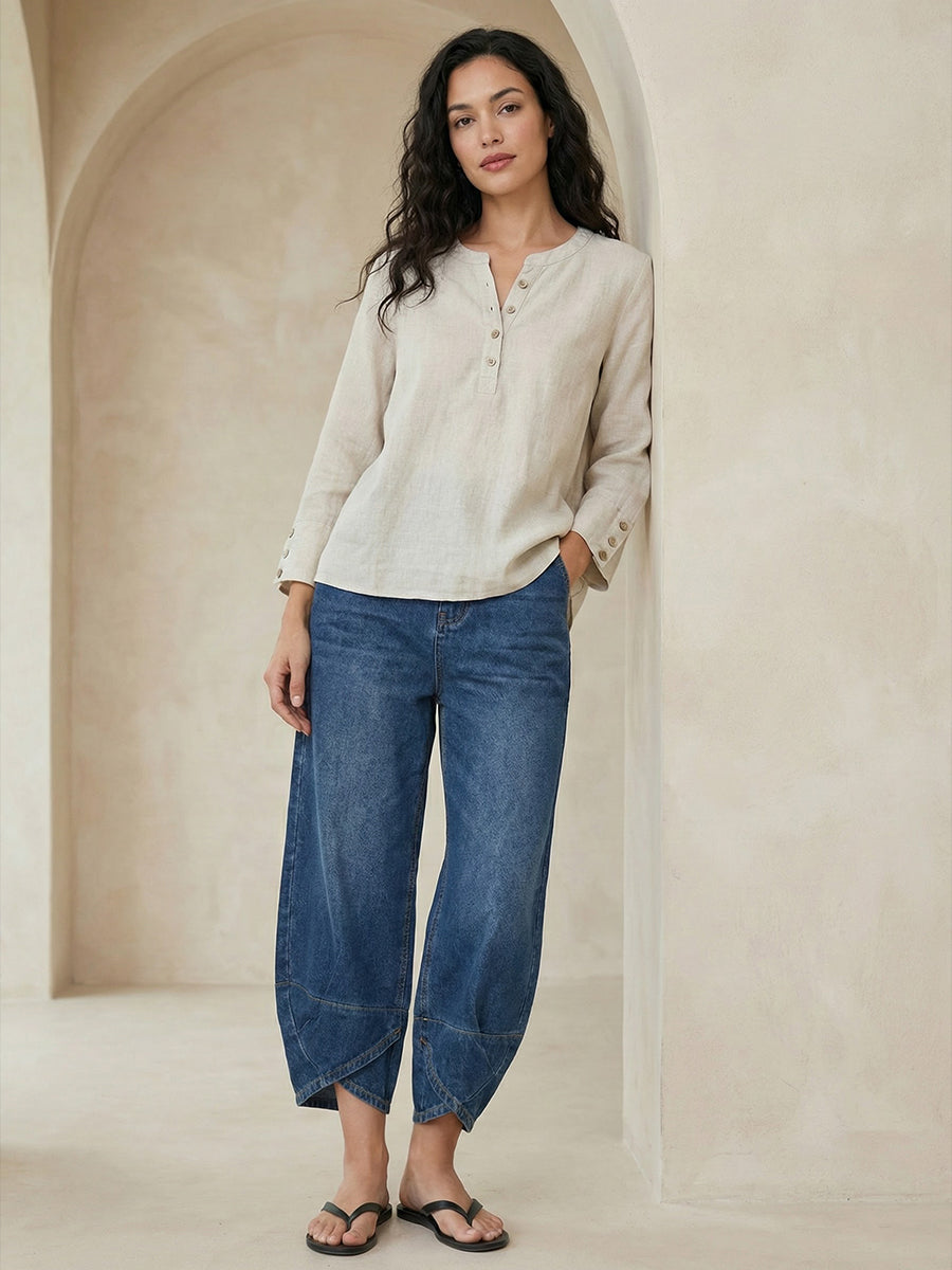 Jeans Femme en Coton Denim Lavé – Style Décontracté Street Relax