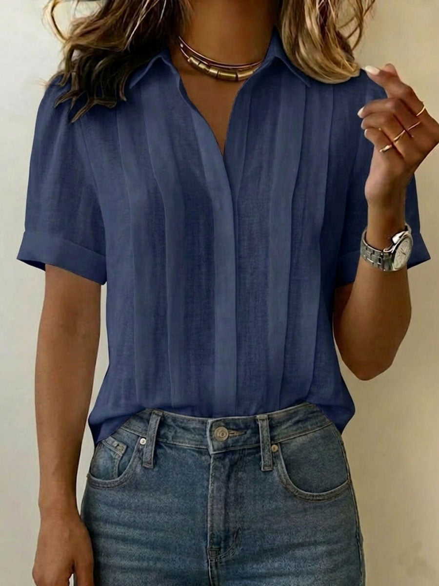 Chemise Femme en Coton et Lin à Manches Courtes avec Col – Décontractée et Légère