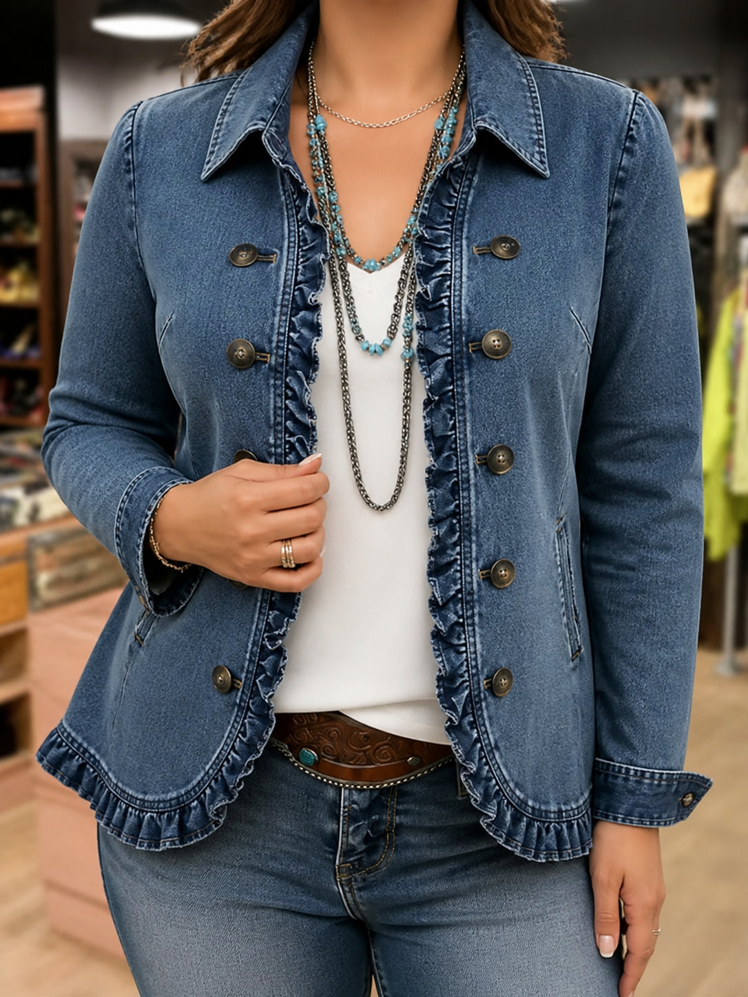 Chaqueta vaquera de mujer con volante - Casual y femenina