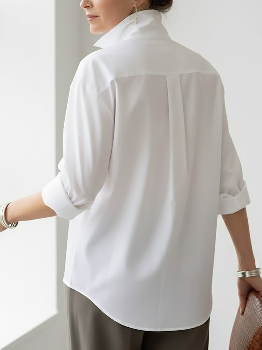 Blouse Femme Coton Lin – Col Montant Élégant Style Décontracté
