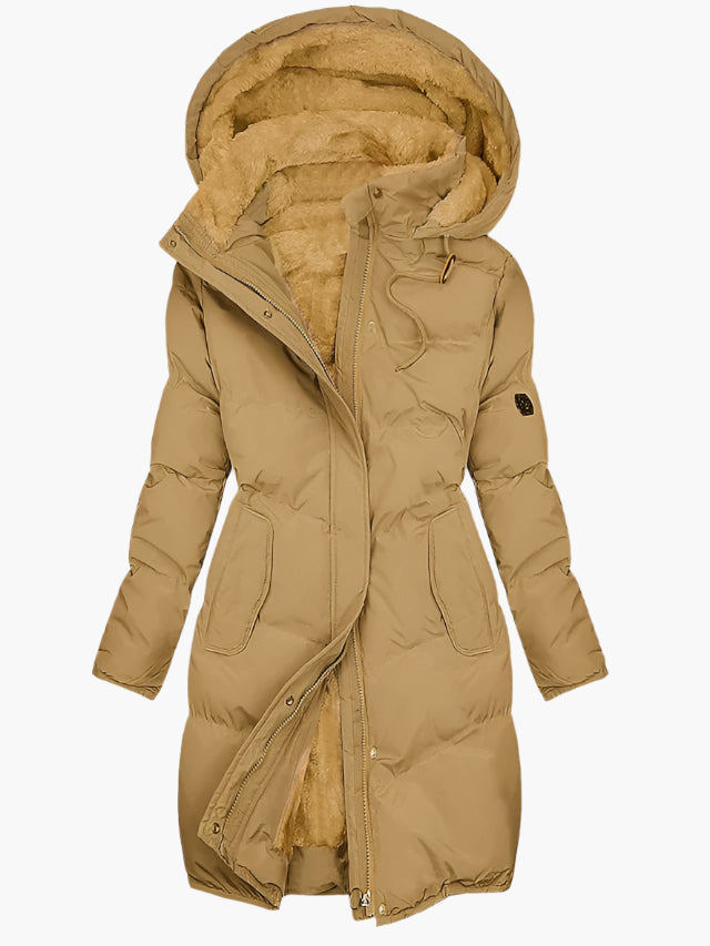 Long Quilted Hooded Jacket for Women – Warm, Lightweight, and Windproof Winter