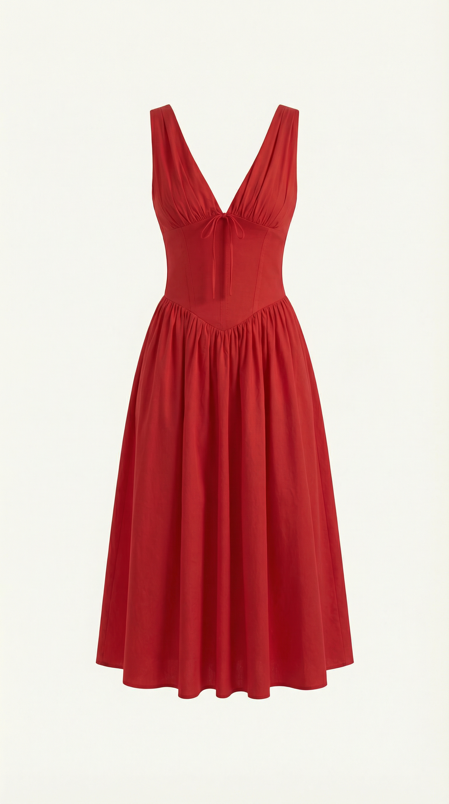 Robe Midi Élégante Femme – Décolleté en V Style Corset Évasé à Bretelles