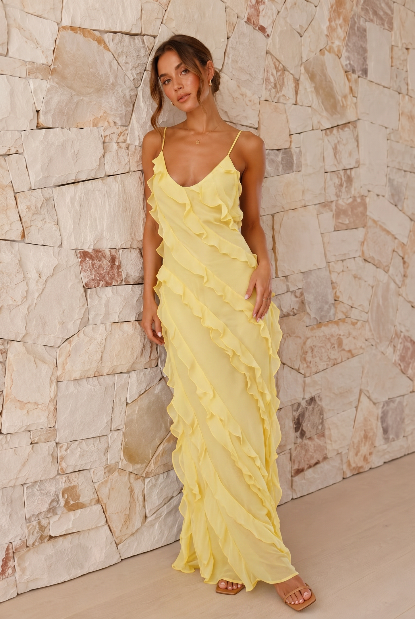 Long women's dress with ruffles - Floral and light