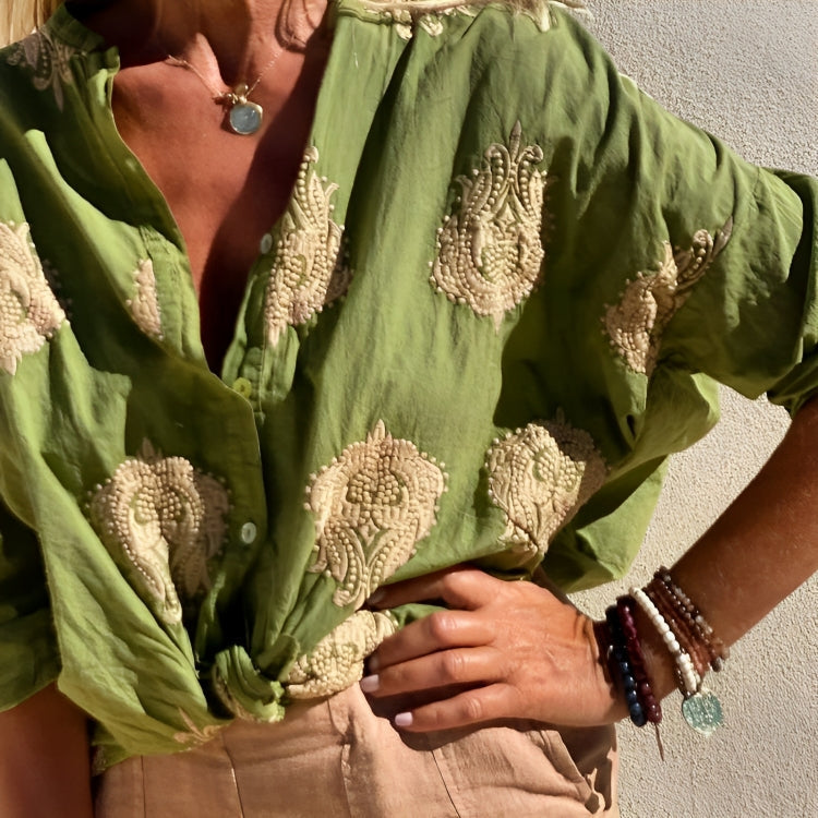Light Printed Vacation Shirt for Women – Summer Blouse with Long Sleeves