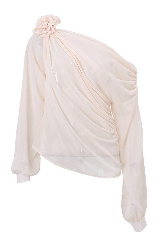 Elegant Floral Blouse for Women – Asymmetrical Long-Sleeved Top