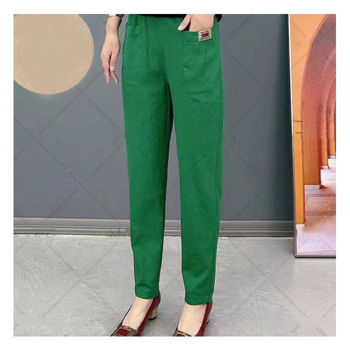 Pantalon en Coton Élégant pour Femme – Pantalon Décontracté Confortable à Taille Élastique