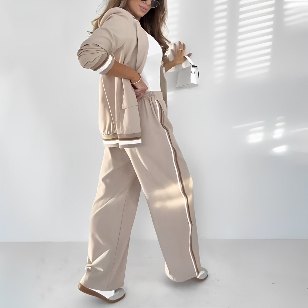 Femme élégante confortable Blazer ajusté pantalon ample - Ensemble 2 pièces