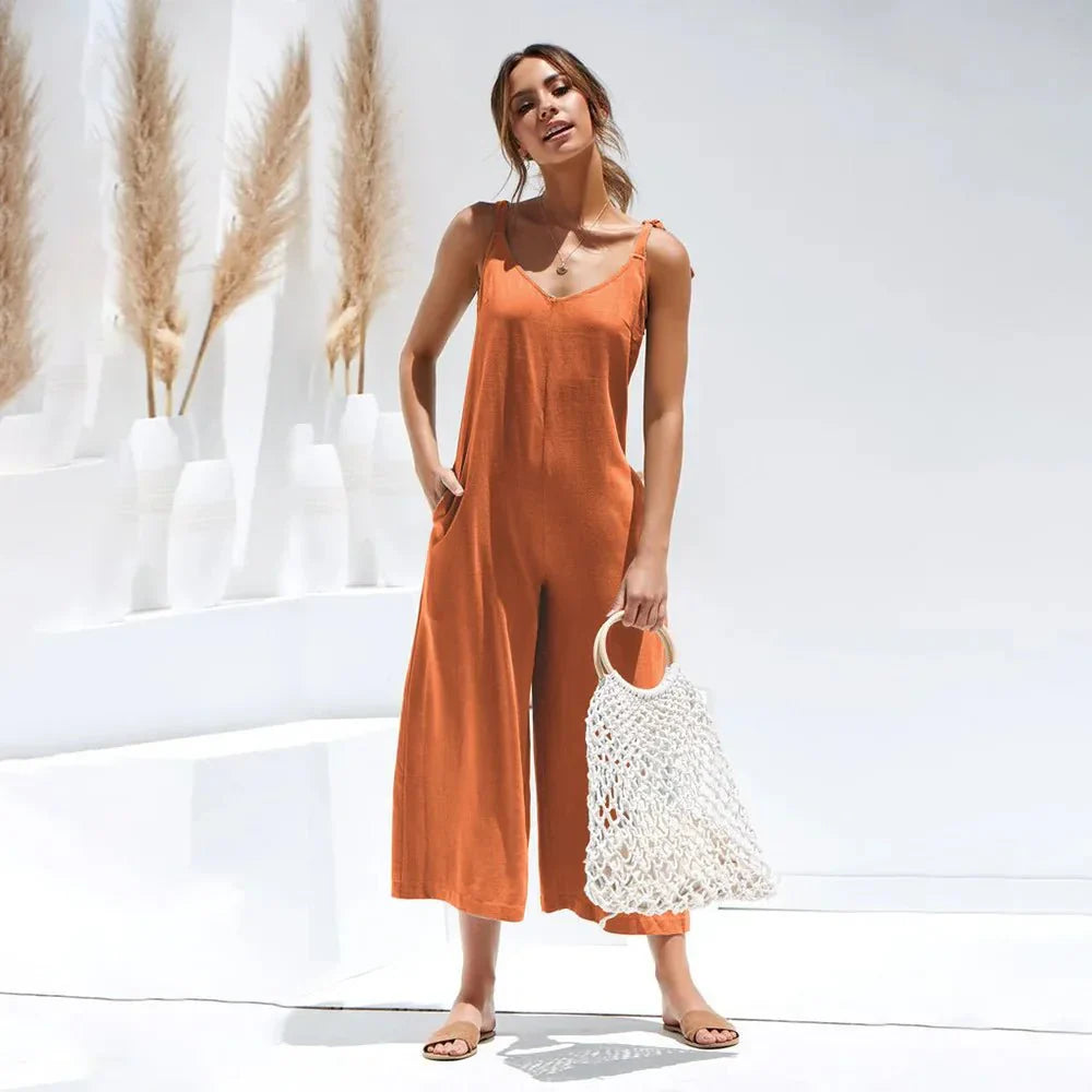 Mid-Summer Jumpsuit for Women – Sleeveless Luxury Jumpsuit with V-Neck Collar