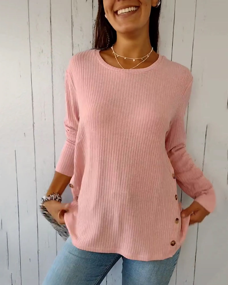 Maglia Donna a Maniche Lunghe con Collo Rotondo - Maglione Morbido per l'Uso Quotidiano